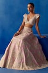 Mrunalini Rao_Pink Silk, Organza Embroidery V-neck Vartika Zardozi Bridal Lehenga Set _Online_at_Aza_Fashions