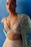 Buy_Mrunalini Rao_Pink Silk, Organza Embroidery V-neck Vartika Zardozi Bridal Lehenga Set _Online_at_Aza_Fashions