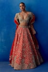 Buy_Mrunalini Rao_Orange Raw Silk Embroidered Zardozi And Sahara Bridal Lehenga Set  _at_Aza_Fashions