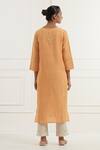 Shop_Kamaltaas_Orange Linen Hand Embroidery Floral Round Neck Pitta Kurta With Pant  _at_Aza_Fashions