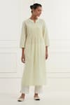 Buy_Kamaltaas_Yellow Cotton Slub Embroidery Floral Pitta Yoke Kurta With Pant  _at_Aza_Fashions