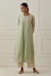 Buy_Kamaltaas_Green Chanderi Stripe Pitta Round Neck Pattern Jacket Kurta With Pant _at_Aza_Fashions