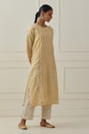 Buy_Kamaltaas_Yellow Chanderi Stripe Pitta Round Pattern Straight Kurta With Pant  _Online_at_Aza_Fashions