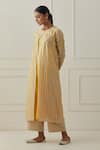 Buy_Kamaltaas_Yellow Chanderi Stripe Pitta Round Neck Pattern Layered Jacket Kurta  _at_Aza_Fashions