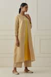 Kamaltaas_Yellow Chanderi Stripe Pitta Round Neck Pattern Layered Jacket Kurta  _Online_at_Aza_Fashions