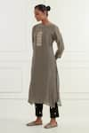 Buy_Kamaltaas_Grey Chanderi Placement Embroidery Pitta Round Neck Kurta  _at_Aza_Fashions