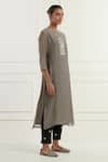 Shop_Kamaltaas_Grey Chanderi Placement Embroidery Pitta Round Neck Kurta  _Online_at_Aza_Fashions