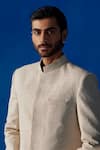 Shop_Mrunalini Rao_Off White Silk Embroidery Amal Resham Sherwani Set _at_Aza_Fashions