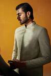 Shop_Mrunalini Rao_Green Silk Embroidery Teerth Sherwani Set _at_Aza_Fashions