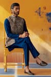 Mrunalini Rao_Blue Bundi Raw Silk Embroidered Resham And Zardozi Work Neel Kurta Set _Online_at_Aza_Fashions