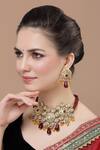 Buy_Dugran By Dugristyle_Maroon Pearls, Gota Patti, Stones Kundan Embellished Choker Necklace Set _at_Aza_Fashions