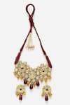 Shop_Dugran By Dugristyle_Maroon Pearls, Gota Patti, Stones Kundan Embellished Choker Necklace Set _at_Aza_Fashions
