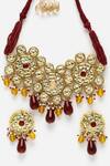 Buy_Dugran By Dugristyle_Maroon Pearls, Gota Patti, Stones Kundan Embellished Choker Necklace Set _Online_at_Aza_Fashions