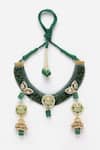 Shop_Dugran By Dugristyle_Green Pearls, Applique, Diamonds Embellished Choker Necklace Set _at_Aza_Fashions