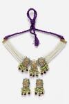 Shop_Dugran By Dugristyle_Purple Pearls, Gota Patti Natural Stones Embellished Choker Necklace Set _at_Aza_Fashions