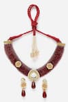 Shop_Dugran By Dugristyle_Maroon Kundan Pearl Embellished Choker Necklace Set _at_Aza_Fashions