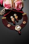 Dugran By Dugristyle_Maroon Kundan Pearl Embellished Choker Necklace Set _Online_at_Aza_Fashions