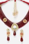 Buy_Dugran By Dugristyle_Maroon Kundan Pearl Embellished Choker Necklace Set _Online_at_Aza_Fashions