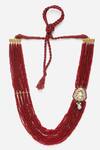 Shop_Dugran By Dugristyle_Red Natural Stone Work Long Necklace _at_Aza_Fashions