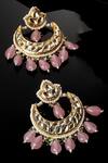 Dugran By Dugristyle_Pink Pearls, Diamonds, Stones Kundan And Embellished Chandbalis _Online_at_Aza_Fashions