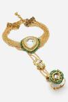 Shop_Dugran By Dugristyle_Green Crystals, Diamonds Kundan And Stone Embellished Haathphool _at_Aza_Fashions
