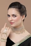 Buy_Dugran By Dugristyle_Green Kundan And Pearl Embellished Haathphool _at_Aza_Fashions
