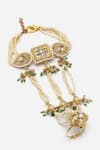 Shop_Dugran By Dugristyle_Green Kundan And Pearl Embellished Haathphool _at_Aza_Fashions