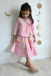 Buy_Charkhee_Pink Cotton Doby Placement Lace Work Top With Skirt _at_Aza_Fashions