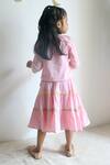 Shop_Charkhee_Pink Cotton Doby Placement Lace Work Top With Skirt _at_Aza_Fashions