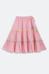 Buy_Charkhee_Pink Cotton Doby Placement Lace Work Top With Skirt 