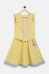 Shop_Charkhee_Yellow Cotton Doby Placement Embroidery Dori Work Top With Skirt _at_Aza_Fashions