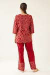 Shop_Kora_Red Silk, Cotton Embroidery Split V-neck Jaal Applique Work Top And Pant Set _at_Aza_Fashions