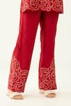 Kora_Red Silk, Cotton Embroidery Split V-neck Jaal Applique Work Top And Pant Set _Online_at_Aza_Fashions