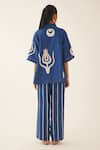 Shop_Kora_Blue Silk, Cotton Applique Collared Work Shirt And Pant Set _at_Aza_Fashions