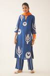 Buy_Kora_Blue Kurta And Pant- Silk Chanderi Embroidered Cotton Applique Straight Set _at_Aza_Fashions