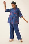 Buy_KORA_Blue Silk Chanderi Embroidered 3d Spirals Collar Shirt And Pant Set _at_Aza_Fashions