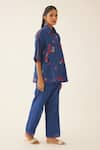 Buy_KORA_Blue Silk Chanderi Embroidered 3d Spirals Collar Shirt And Pant Set _Online_at_Aza_Fashions