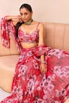 Buy_Label Sanya Gulati_Red Georgette Printed Floral Scoop Shimmer Lehenga Set _Online_at_Aza_Fashions