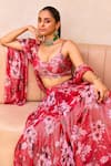 Shop_Label Sanya Gulati_Red Georgette Printed Floral Scoop Shimmer Lehenga Set _Online_at_Aza_Fashions