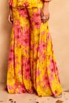 Label Sanya Gulati_Yellow Georgette Printed Floral V Neck Ruffle Shirt And Gharara Set _Online_at_Aza_Fashions