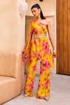 Buy_Label Sanya Gulati_Yellow Georgette Printed Floral One Shoulder Kurta And Pant Set _at_Aza_Fashions