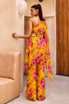 Shop_Label Sanya Gulati_Yellow Georgette Printed Floral One Shoulder Kurta And Pant Set _at_Aza_Fashions