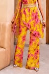 Label Sanya Gulati_Yellow Georgette Printed Floral One Shoulder Kurta And Pant Set _Online_at_Aza_Fashions