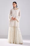 Buy_DiyaRajvvir_Ivory Satin Lycra Embroidery Chevron Scoop Neck Kurta Gharara Set _at_Aza_Fashions