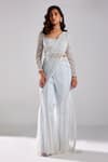 Buy_DiyaRajvvir_Blue Satin Lycra Embroidery Cutdana Pre-draped Pant Saree With Blouse _at_Aza_Fashions