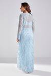 Shop_DiyaRajvvir_Blue Satin Lycra Embroidery Cutdana Bustier Floral Jacket Pant Set _at_Aza_Fashions