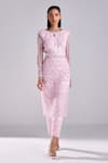 Buy_DiyaRajvvir_Pink Satin Lycra Embroidery Cutdana Round Neck Floral Kurta With Cigarette Pant _at_Aza_Fashions