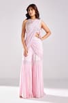 Buy_DiyaRajvvir_Pink Satin Lycra Embroidery Pre-draped Gharara Pant Saree With Blouse _at_Aza_Fashions