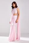 DiyaRajvvir_Pink Satin Lycra Embroidery Pre-draped Gharara Pant Saree With Blouse _Online_at_Aza_Fashions