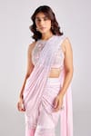 Buy_DiyaRajvvir_Pink Satin Lycra Embroidery Pre-draped Gharara Pant Saree With Blouse _Online_at_Aza_Fashions